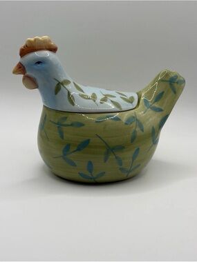 🐓 Vintage Glazed Ceramic Rooster/ Chicken Sugar Bowl Farm Cottage Country Core